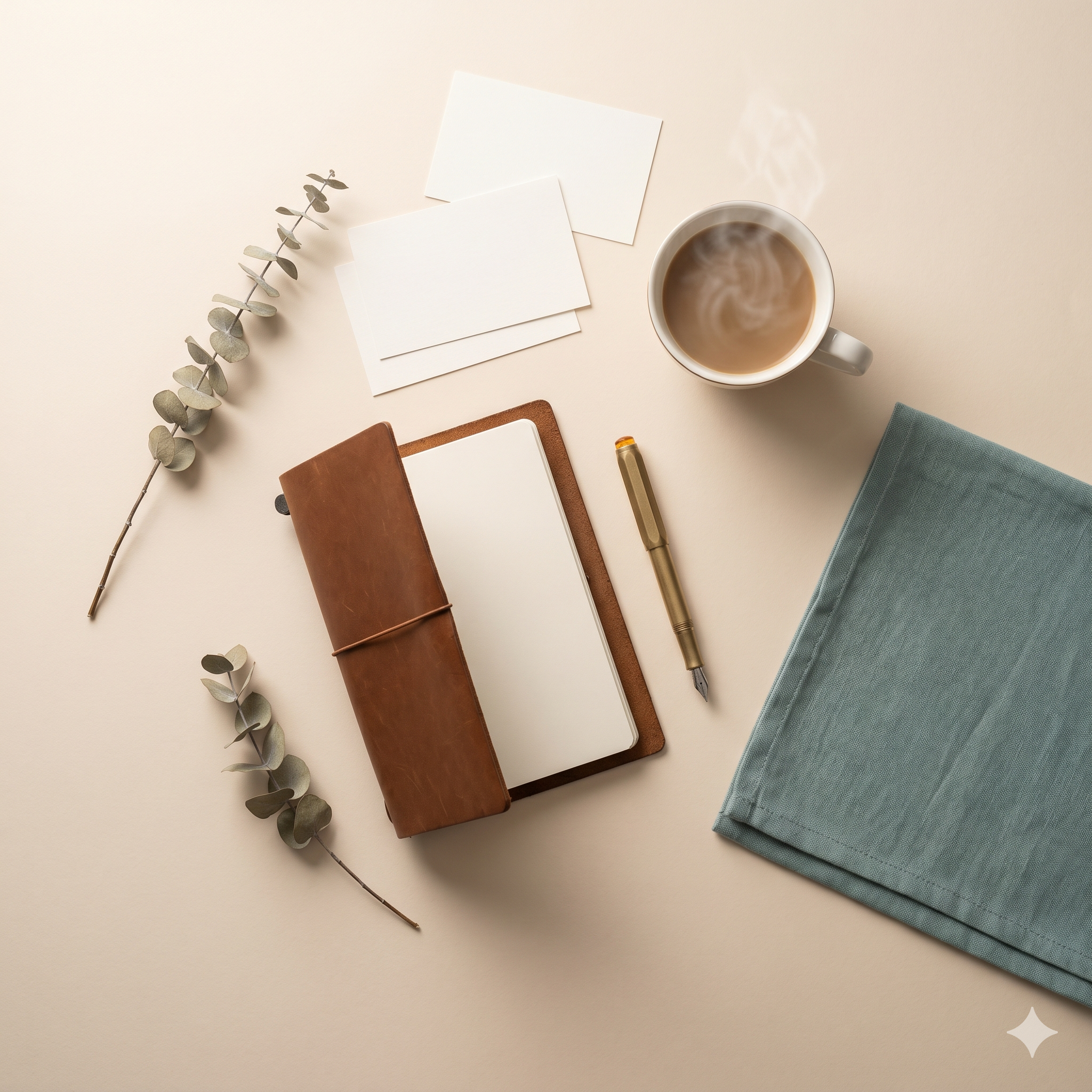 Outils de consulting — flatlay éditorial évoquant la méthodologie EVOLUMENIA.